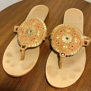 Women’s Jack Rogers Georgica Cork and Gold Sandals, Size 9